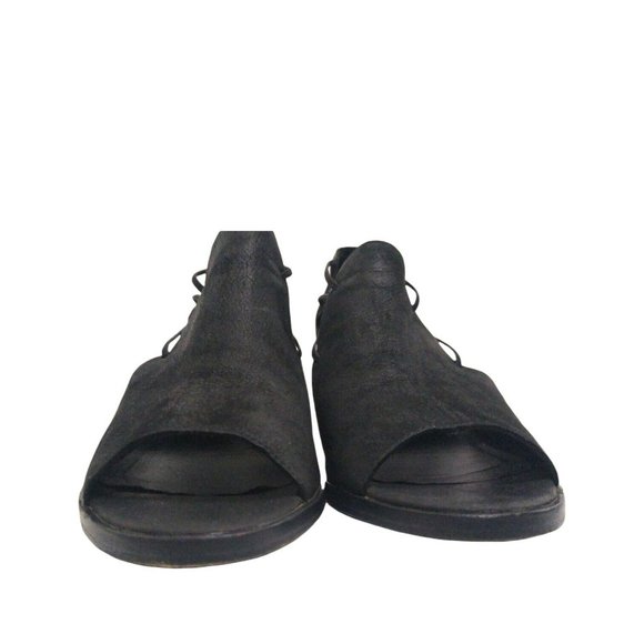 Eileen Fisher Womens Matte Black Leather Chunky Cage Stacked Heel Peep Toe US 9 - Picture 7 of 12